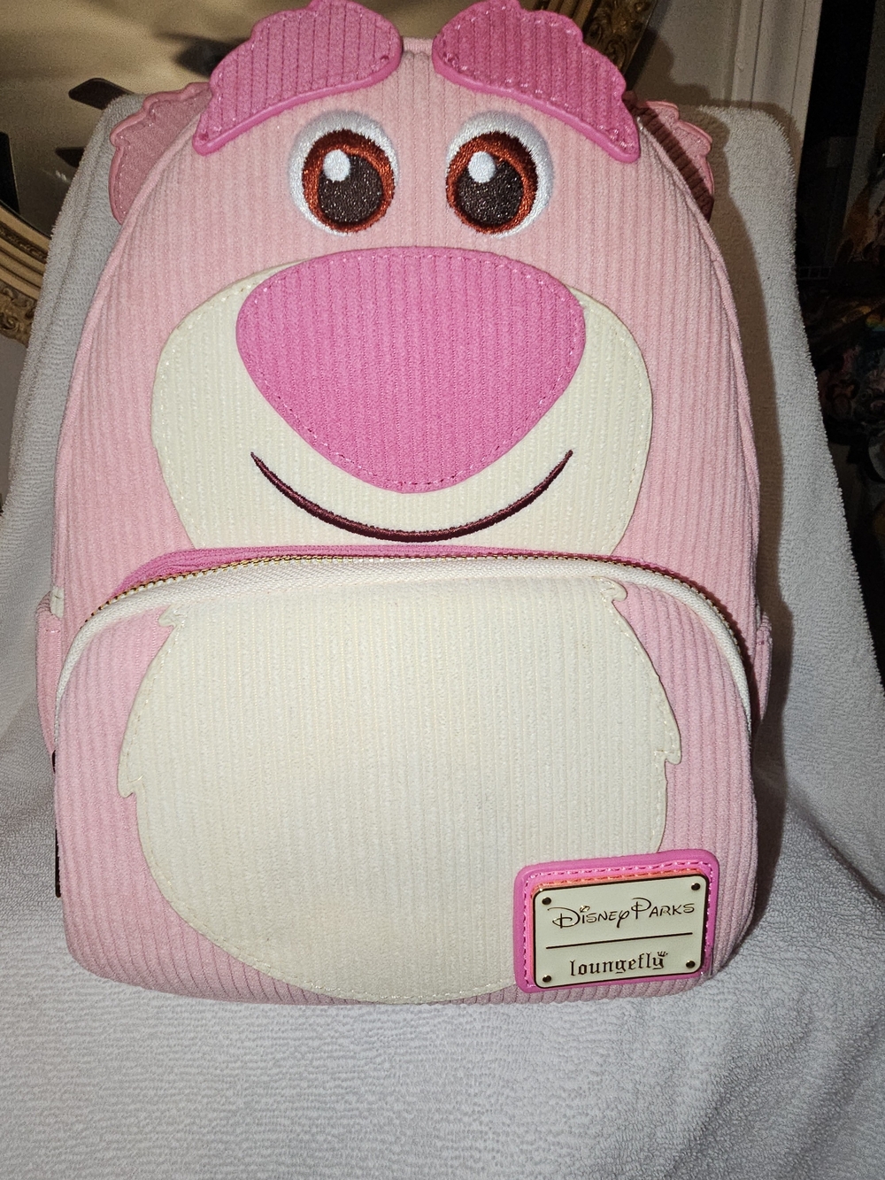 Disney Parks Loungefly Backpack Featuring a Pastel Corduroy Design of Lotso